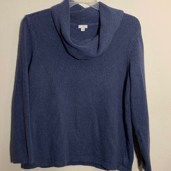 J Jill Sweater Women's Large Waffle Knit Tunic Cowl Neck Blue Purple Cozycore - Picture 5 of 11